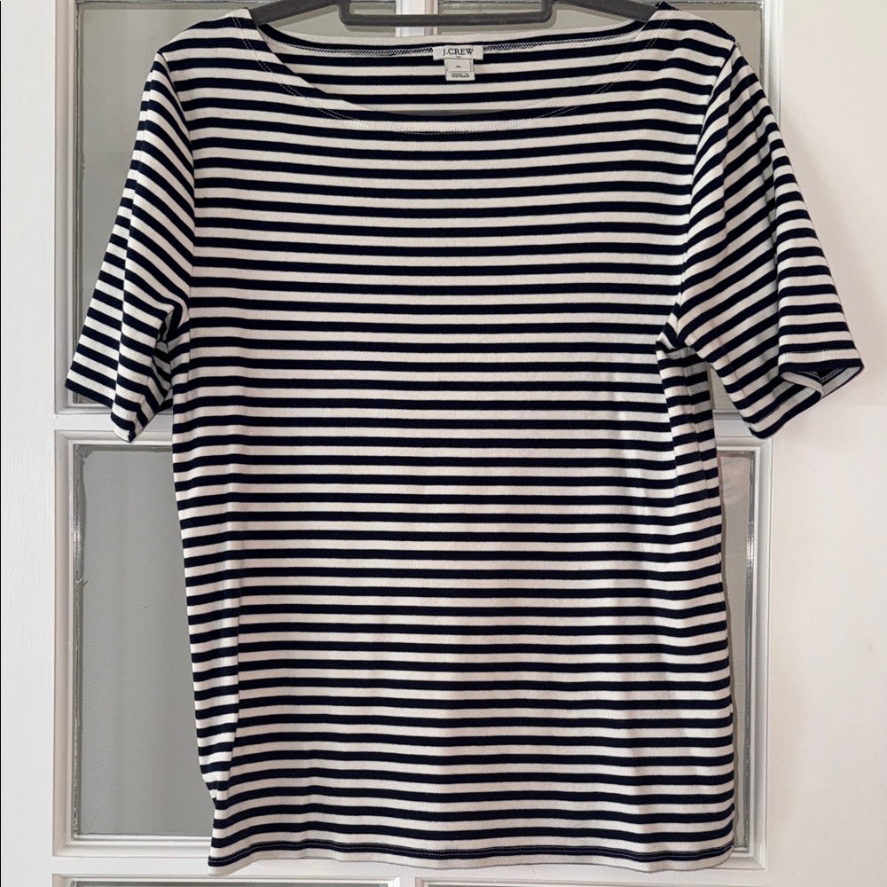 J. Crew Factory Navy and White Striped Short Sleeve Tee